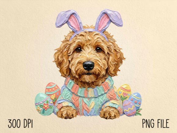 Download Hand Painted Easter Goldendoodle Dog PNG - Premium Resources