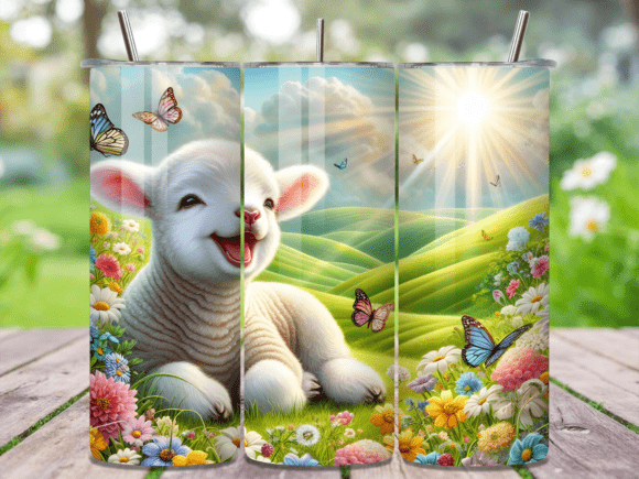 Download Happy Lamb Butterfly Flowers Tumbler - Happy lamb Collection